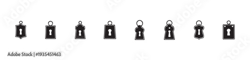 Collection of different vintage keyhole escutcheons isolated on white background vector line icons
