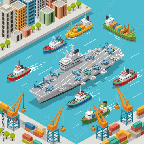 Cargo Ships and Boats in Harbour.