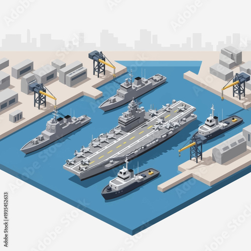 Aircraft Carrier and Support Ships in Dock.