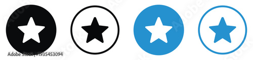 Classic five-point star icon inside circular frames. Ideal for marking favorites, bookmarks, ratings, or highlighting important features in web and mobile application designs.