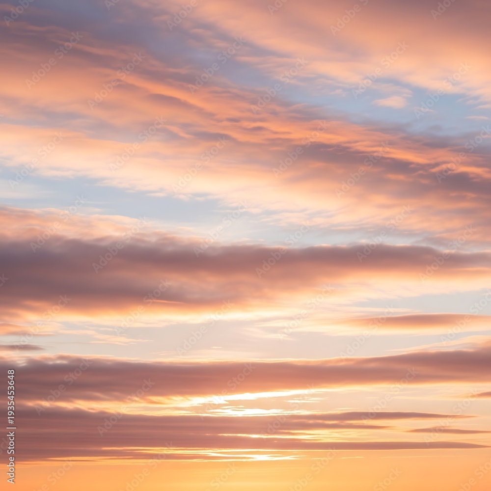 Fototapeta premium Vibrant Orange Sunset with Layered Clouds.