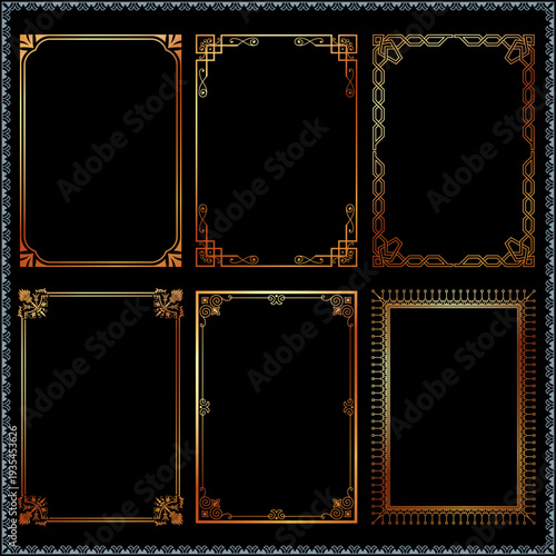 Decorative frames and borders golden set vector