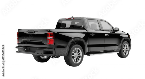 Black Pickup Truck Isolated Perspective View Against Dark Background