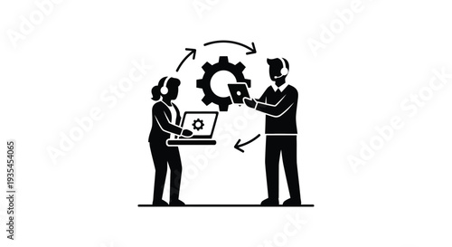 Customer service and technology interaction depicted in a striking silhouette