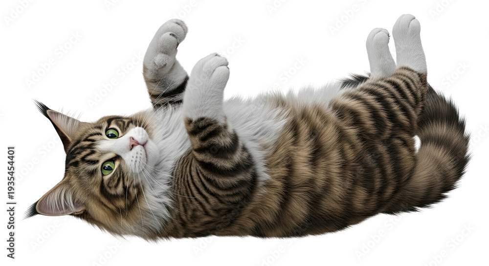 Fototapeta premium Maine Coon Cat Lying on Back with Paws Up