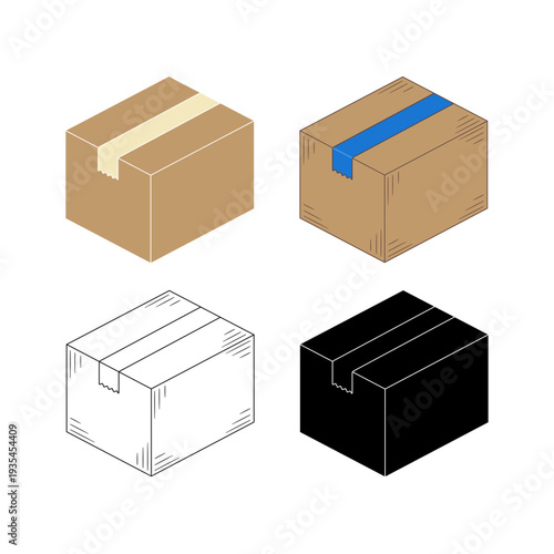 Cardboard boxes icons set, without background