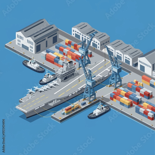 Isometric View of Shipping Containers at Dockyard.