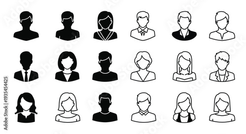 Collection of diverse headshots depicting people predominantly in black silhouette