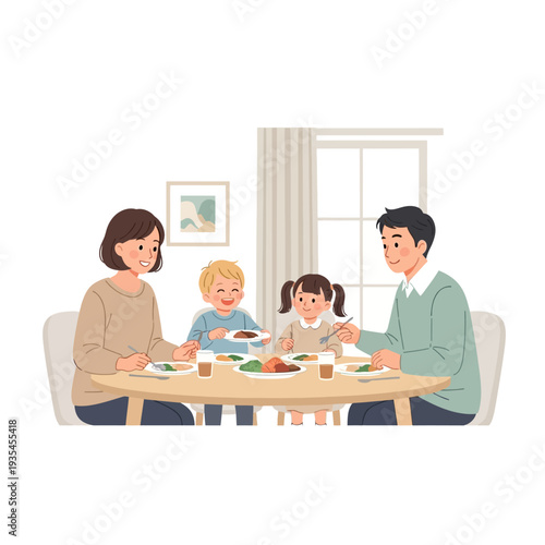 Happy family enjoying a meal together at home.