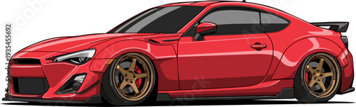 A red sports car illustration showcasing a sleek automotive design with a shiny finish, viewed from the side on a clean background