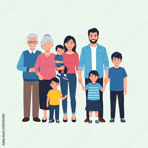 Happy multi-generational family portrait standing together.