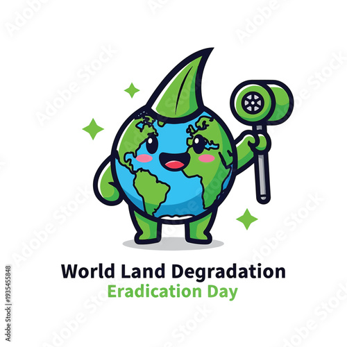 World Land Degradation Eradication Day Earth Character with Hammer