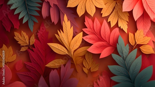 A vibrant collage of colorful autumn leaves with intricate details