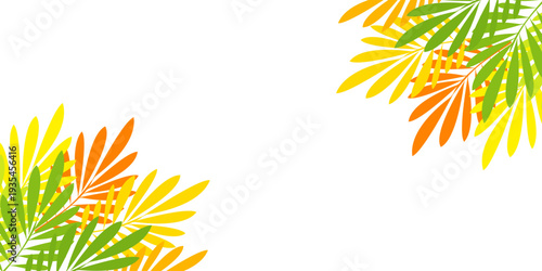 Leaves background with summer fun design concept, abstract illustration with exotic jungle leaves, colorful design, summer background, tropical leaves.Tropical leaf background, palm leaves.