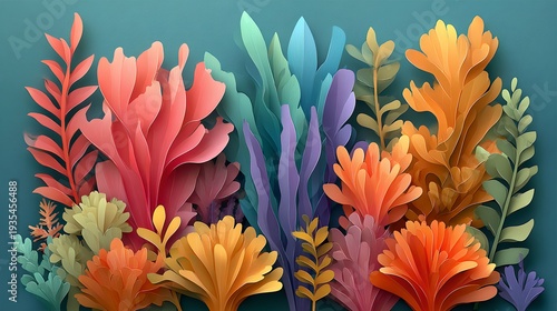 Vibrant Paper Flora Display against Blue Backdrop