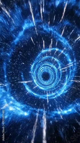 Abstract blue energy vortex in deep space with stars