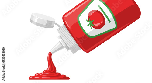Red Ketchup Squeeze Bottle Pouring Sauce Vector Illustration