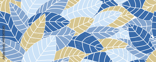 Seamless pattern with blue leaves. Abstract foliage botanical background. Great for textile, fabric, banner, prints, decor, wall art