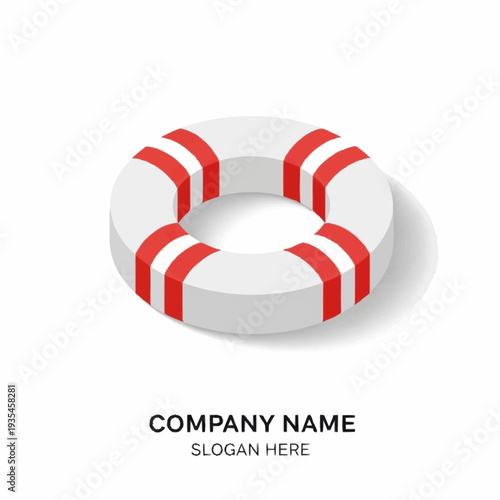 White Lifebuoy with Red Stripes Illustration.