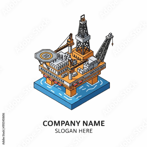Isometric Oil Rig Platform Illustration.