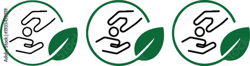 hand giving coin donation charity support green black line icon set vector logo design illustration art