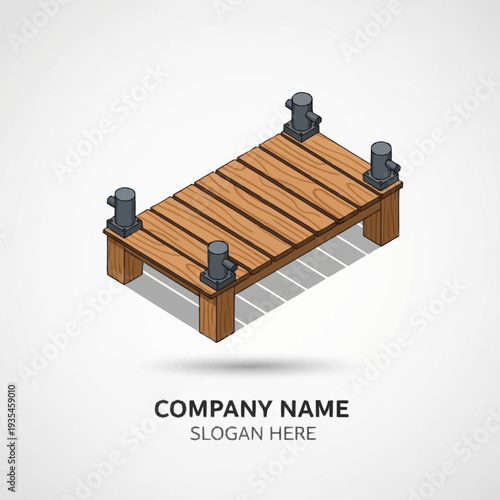 Wooden Dock with Metal Bollards Illustration.