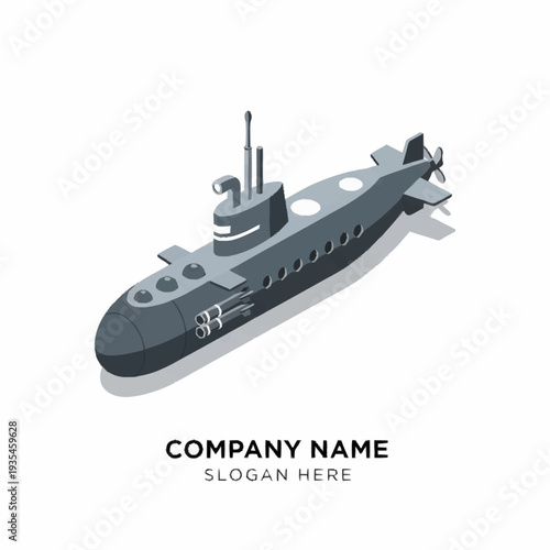 Gray Submarine Vector Illustration on White Background.