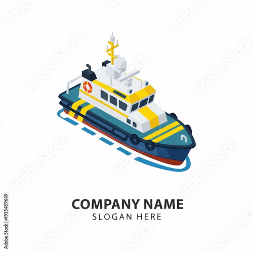 Colorful Tugboat Illustration with Yellow Accents.