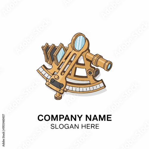 Vintage Navigation Sextant Instrument Golden Design.