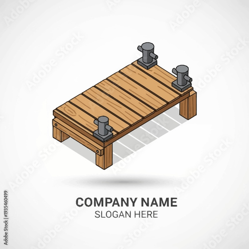 Wooden Dock with Metal Bollards Illustration.