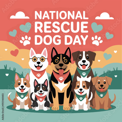 National Rescue Dog Day Cartoon Dogs pets animals