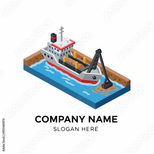 Dredging Ship with Crane and Cargo.