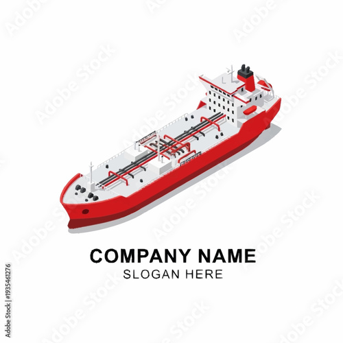 Red and White Cargo Ship Illustration.