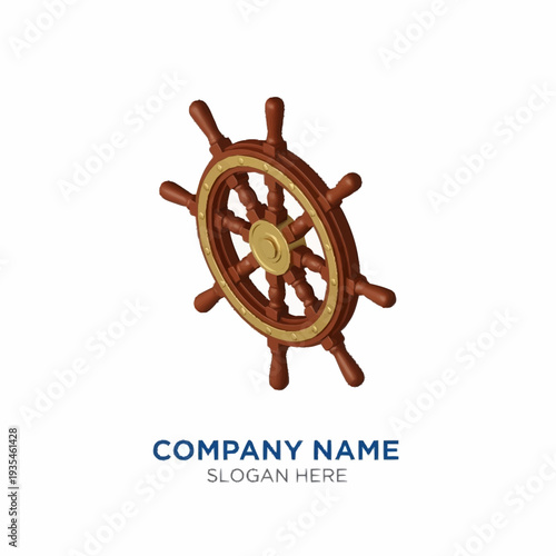Vintage Wooden Ship Steering Wheel Illustration.