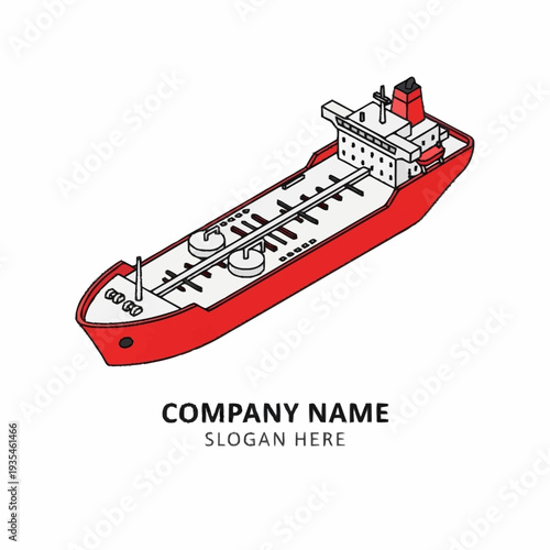 Red Cargo Ship Illustration with Containers.