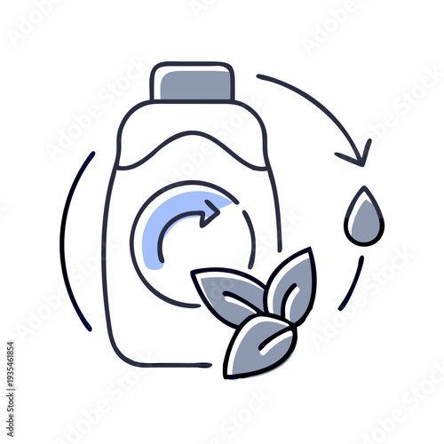 Eco-friendly laundry detergent bottle with leaves and water drops  