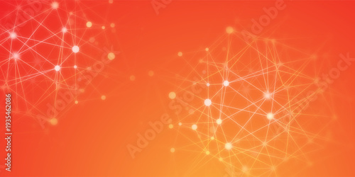 Futuristic digital network background with dots and lines technology communication concept orange gradient vector illustration
