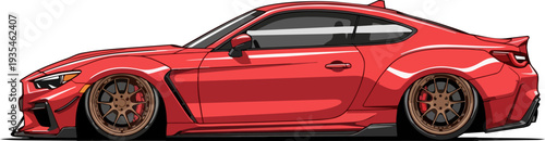 Red sports car illustration from side view showcasing sleek design and vibrant red color