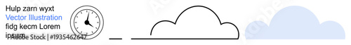 Time management, digital services, cloud technology, weather, forecasting, minimal design. Clock with lines and abstract cloud. Timekeeping and digital services concepts