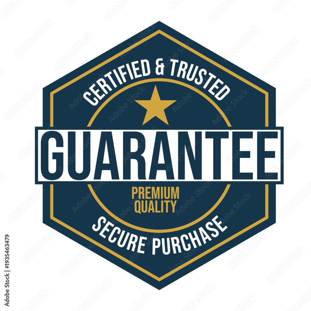 Obraz premium Secure Trusted Guarantee Stamp Badge Certified Verified Quality Assurance Seal Emblem Official Authentic