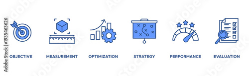 KPI banner web icon vector illustration concept for key performance indicator in the business metrics with an icon of objective, measurement, optimization, strategy, performance, and evaluation
