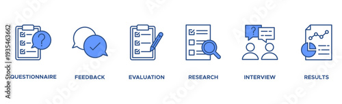 Survey banner web icon vector illustration concept for customer satisfaction questionnaire feedback with icon of evaluation, research, interview and result