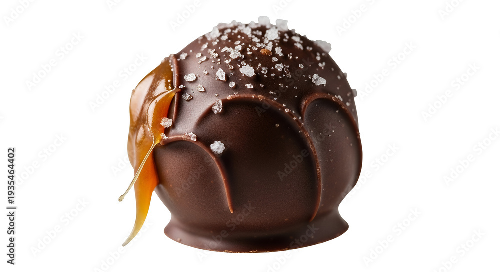 Obraz premium Gourmet Dark Chocolate Truffle with Caramel Drizzle and Sea Salt Crystals