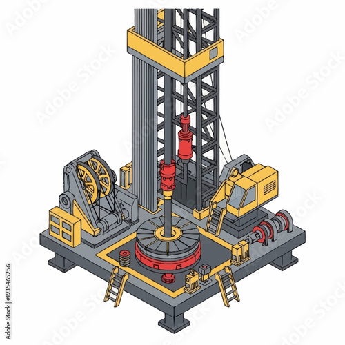 Oil Rig Machinery Industrial Equipment Illustration.