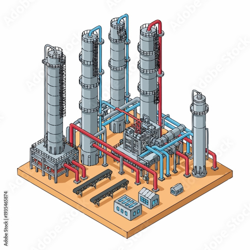 Industrial Plant with Pipes and Towers.