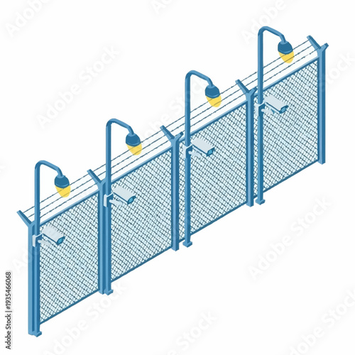 Blue Metal Fence with Security Cameras.