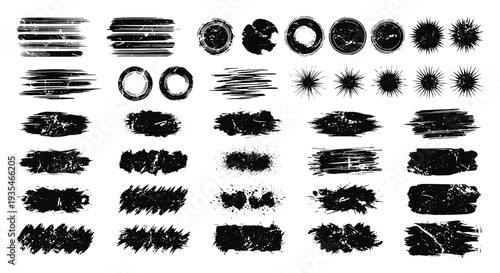 Collection of Various Black Ink Brush Strokes.