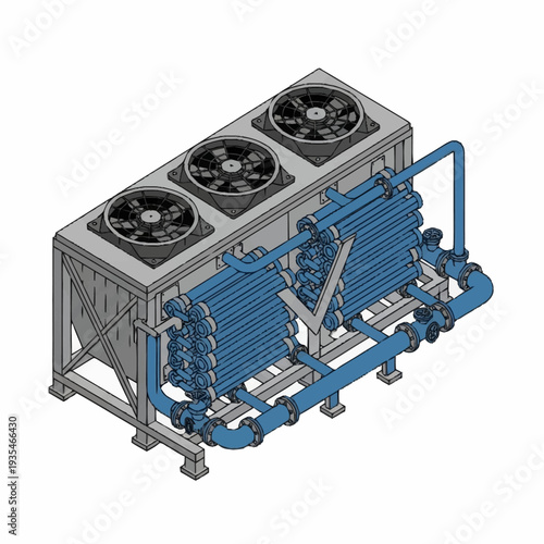 Industrial Air Conditioning Unit with Fans and Pipes.
