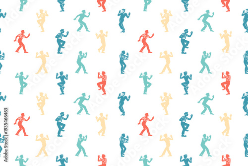 Mime silhouette pose seamless pattern design