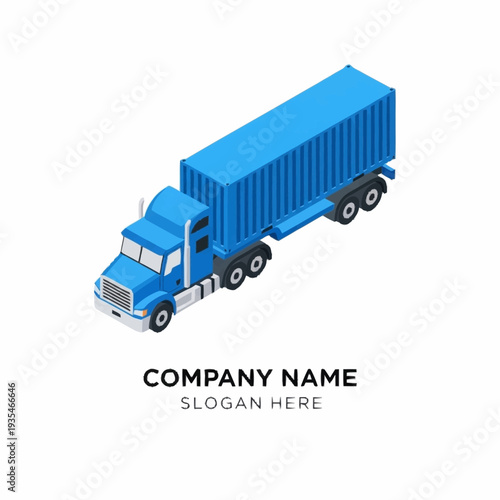 Blue Semi Truck with Container Trailer.